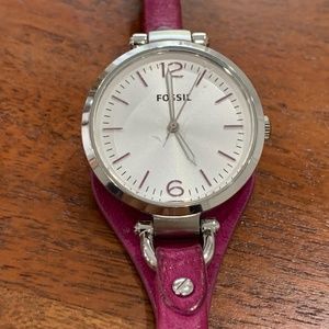 Fossil Georgia Silver Dial Pink Leather Ladies Watch ES3317